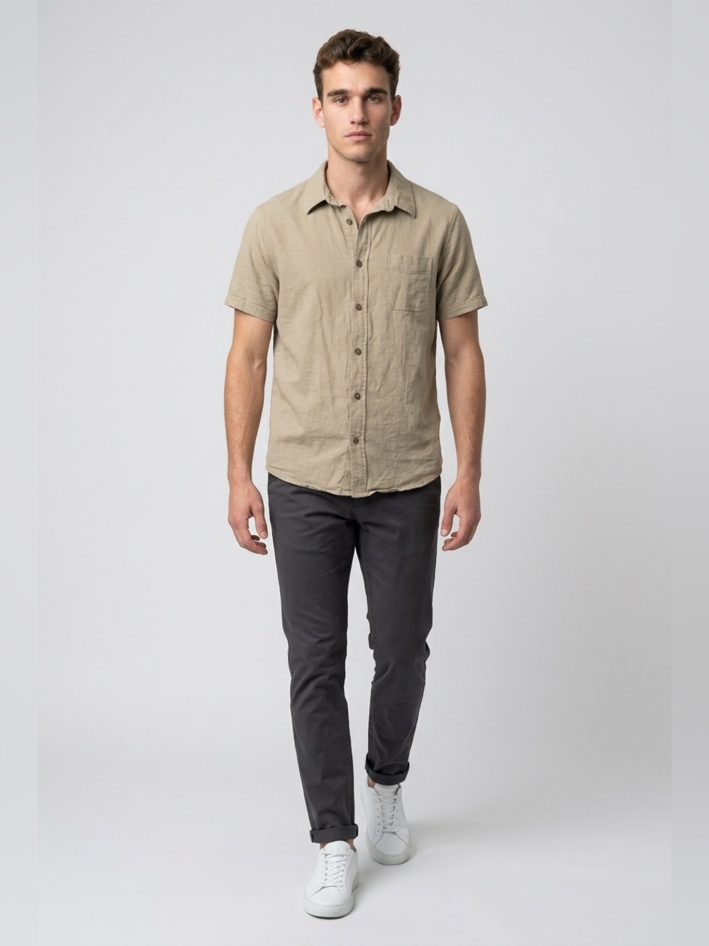 J. Crew Men's Short-Sleeve Button-Down Shirt in Khaki